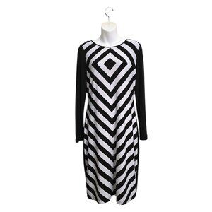Calvin Klein Long Sleeve Jersey Geometric Knee Length Shift Dress Sz 6